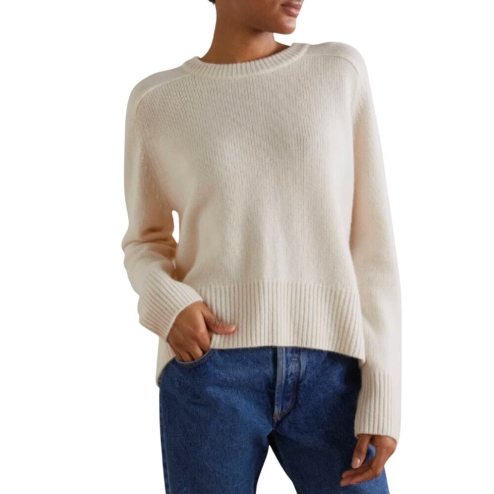 Arch4 Bexley Cashmere Sweater Womens Large Cream Ivory Crew Neck Long Sleeve